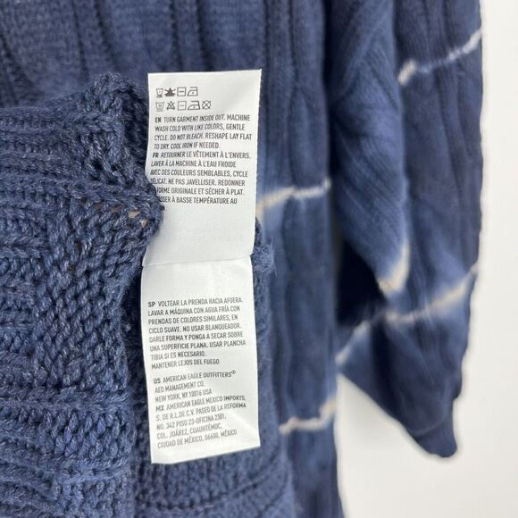 American Eagle Sweater Size Large Navy Tie Dye Chunky Cable Knit Turtleneck - Picture 8 of 9